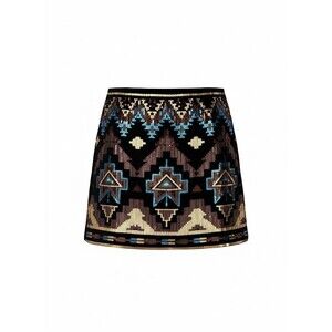 Rock 47 by Wrangler Sequin Aztec Mini Skirt S Black Gold Blue Geometric